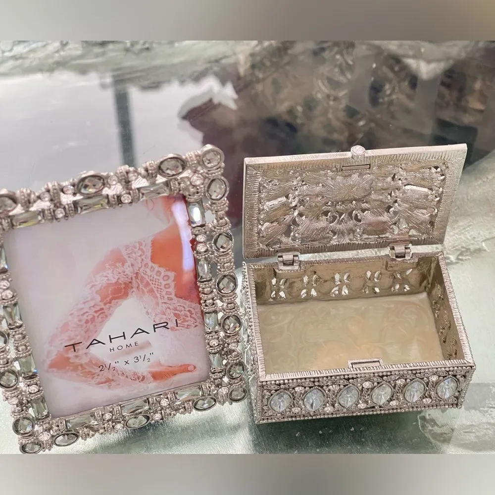 Tahari Silver Decorative photo Frame and Box Set